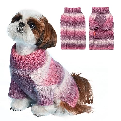 KYEESE-Dog-Sweater-for-Small-Dogs-Thick-Dog-Knitwear-Turtleneck-Warm-with-Sleeves-Fuzzy-Dog-Clothes-Gradient-Color-Purple-Medium