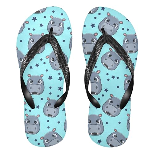 Burbuja Cartoon Hippo Flip Flops for Women Men, Soft Thong Sandals Rubber Slippers for Pool Beach Essentials