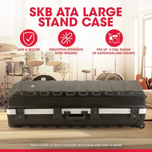 Image of SKB ATA Large Stand Case with Wheels & TSA Latches - Durable Transport Solution for Equipment, 48x16.25x13 Inches, Over-Molded Handle, Secure Straps, Field-Replaceable Parts