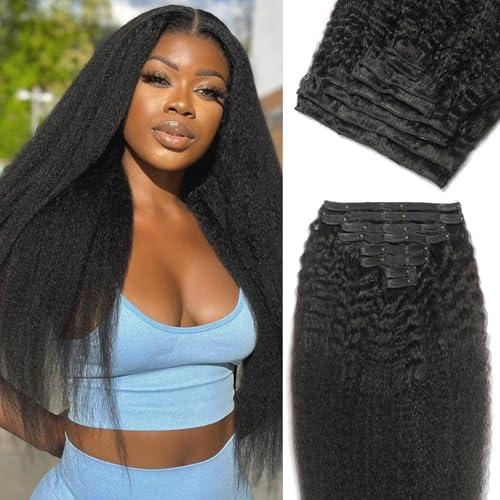 FZV 26 Inch Kinky Straight Clip Ins Real Human Hair 125g
