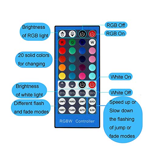 Supernight Led Light Strip, [White, Rgb, Rgb+White Color, All In One Strip] Flexible 16.4Ft Smd5050 Dc12V 300Leds Rgbw Led Rope Light Strip With 40Keys Ir Controller & Power For Home Indoor Decoration #TOP4