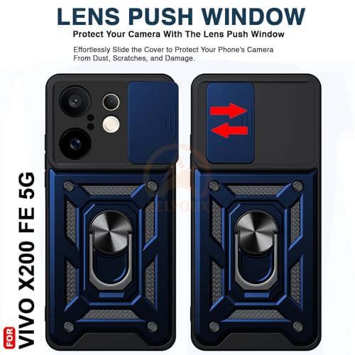 Image of Armor Bumper Back Cover Case for Vivo X200 FE 5G | Rotating Camera Cover, Ring Holder & Kickstand | Heavy Duty & 360 Degree Protection Vivo X200 FE 5G Back Cover (Blue)