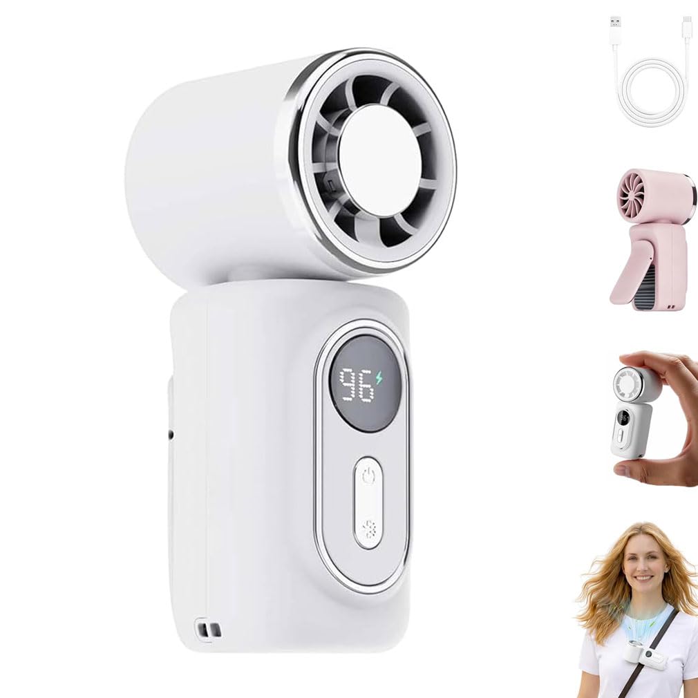 Mini Portable Handheld Clip Fan, 3-in-1 Rechargeable Clip on Fan with 5 Speeds, 180° Adjustable Airflow, Portable Handheld Fans with LED Display, Portable Handheld Fans for Travel Outdoor (White)