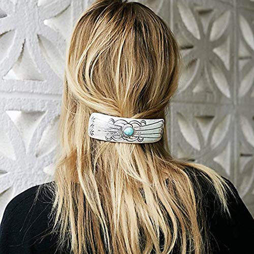 Yean Boho Turquoise Hair Clip Vintage Barrettes Minimalist Hair Pin for Women and Girls (Silver)