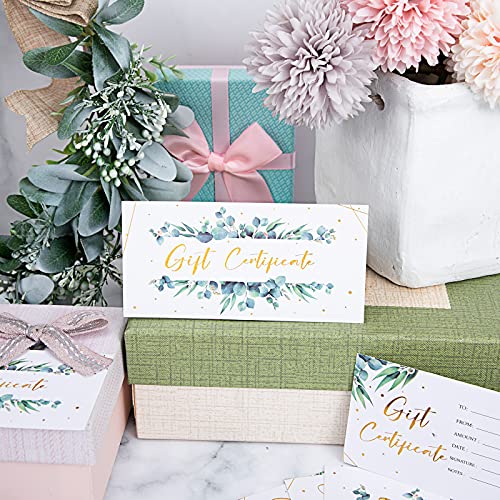 image for Chuangdi 100 Pcs Blank Gift Certificate for Business Green Plant Gold 