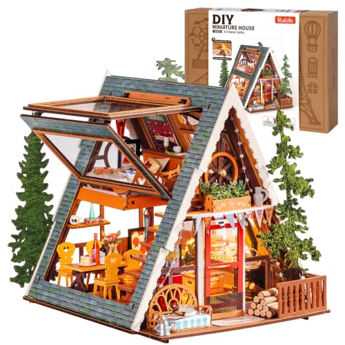 Rolife DIY Miniature House Kits A-Frame Cabin, Tiny House Mini House Building Kit for Teens, DIY...