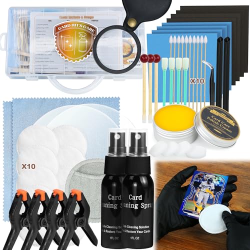 17-in-1 Card Cleaning Kit Card Care Polishing Restoration with Plastic Case Trading Card Cleaning with Polishing Cream and Cleaning Spray Suitable for PSA Rated Card Care & Flatten Edges (12.2)