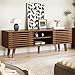 MAISONARIA Living Room Table Sets of 2, Mid Century Coffee Table & Dresser TV Stand, Sliding Door Coffee Table with Storage, Modern TV Stand for Bedroom, Living Room, Walnut