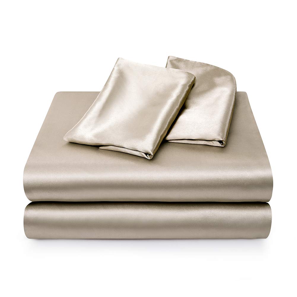 Sábanas de satén tamaño King, sábanas de Seda Gris Pardo, Juego de Ropa de Cama Suave de 4 Piezas con 1 sábana Bajera de Bolsillo Profundo, 1 sábana encimera y 2 Fundas de Almohada