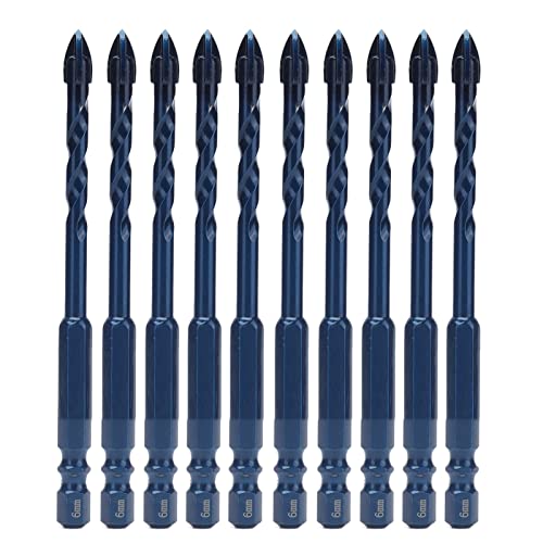 10Pcs Cross Spearhead Carbide Drill Bits, 1/4in Hex Shank, for Glass Ceramic Marble, Reinforced Design, Rustproof, Easy to Install (6mm Hole Diameter)