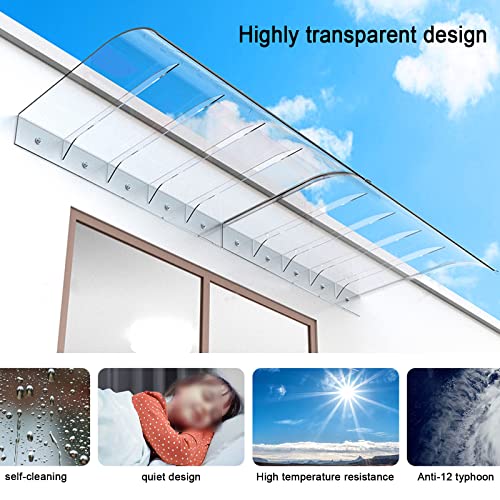 Auvent de porte en polycarbonate invisible 50x300 cm pour protection entrée - 8