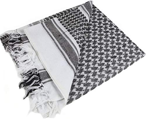 FREE SOLDIER 100% Cotton Scarf Military Shemagh Tactical Desert Keffiyeh Head Neck Scarf Arab Wrap with Tassel 43x43 inches (Bright White)