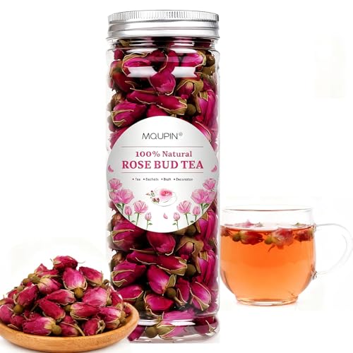 MQUPIN Rose Bud Tea - Dried Red Rose (100% Natural, Pure Flower, Edible Buds, Culinary, Food Grade) - Red Rosebud (90g)