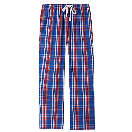 Noble Mount 100% Cotton Pajama Pants for Women - Plaid Navy Red White - Large