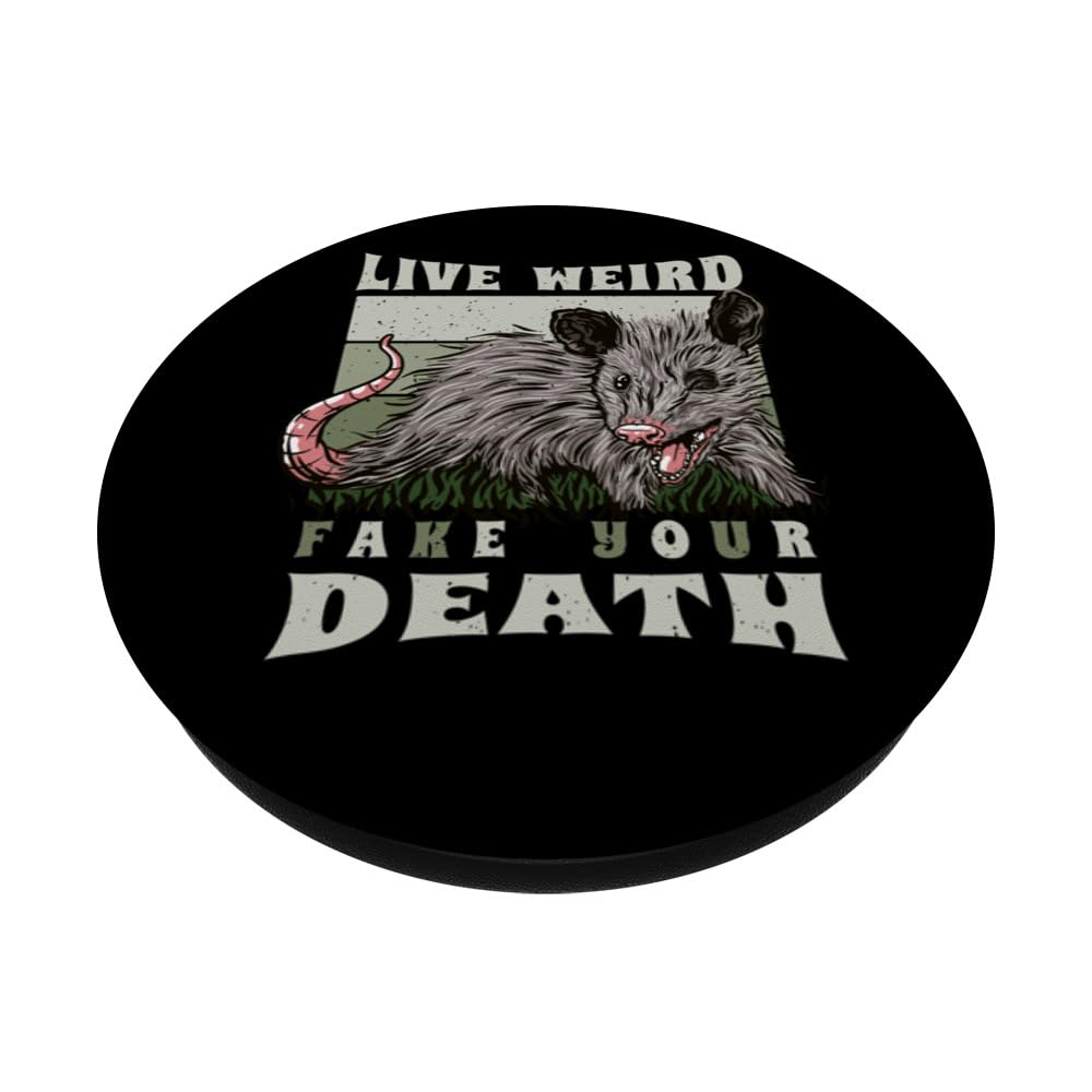 Live Weird Fake Your Death Funny Cursed Possum Graphic PopSockets Swappable PopGrip, Black - Image 2