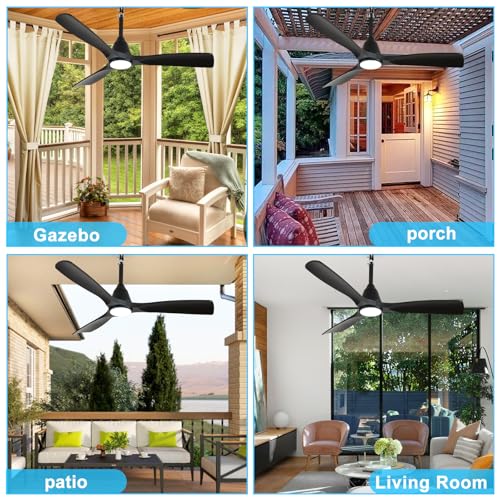 Image of Depuley Outdoor Ceiling Fan with Lights: 42 inch Black Gazebo Fans Outdoor Hanging with Remote APP Control - Plug in Waterproof Fans with Light for Patio Porch Reversible Black Blades 3CCT 6 Speeds Timer