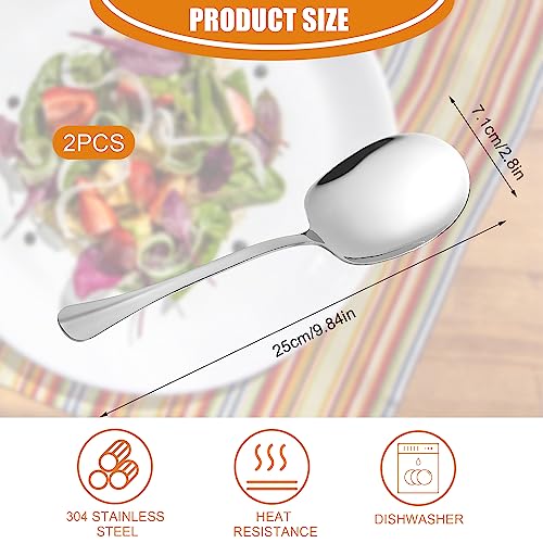 2 cucchiai da portata in acciaio inox, 25 cm, grandi cucchiai da cucina, in acciaio inox, con manici lunghi, cucchiai da insalata, grande cucchiaio per banchetto, buffet, ristorante, posate - immagine 4