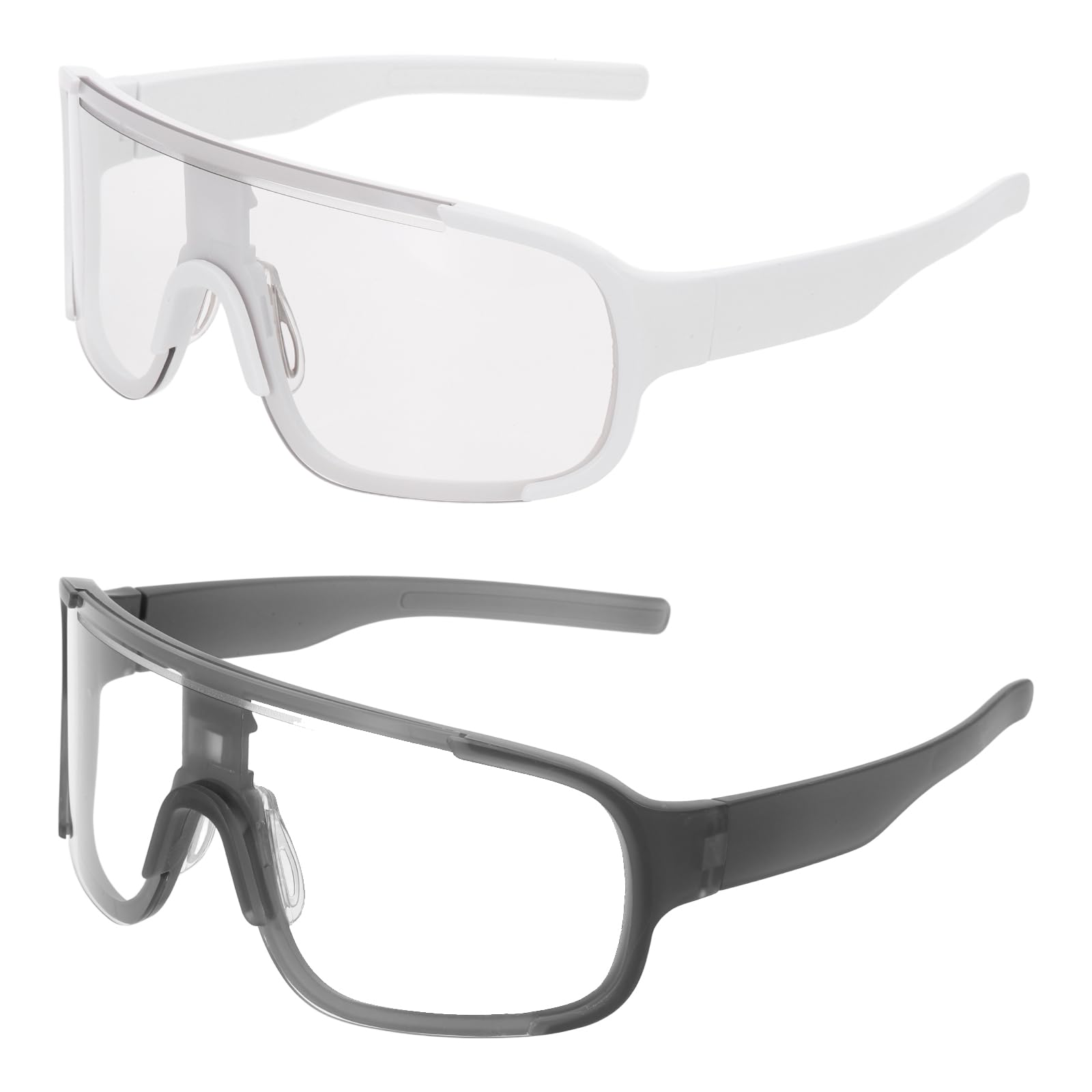 sourcing map 2pcs Sport Sunglasses Cycling Polarized Sun Glasses for Men Mountain Bike Driving Fishing Running, Clear Gray & White Frame Clear/Blue & Clear/Gray