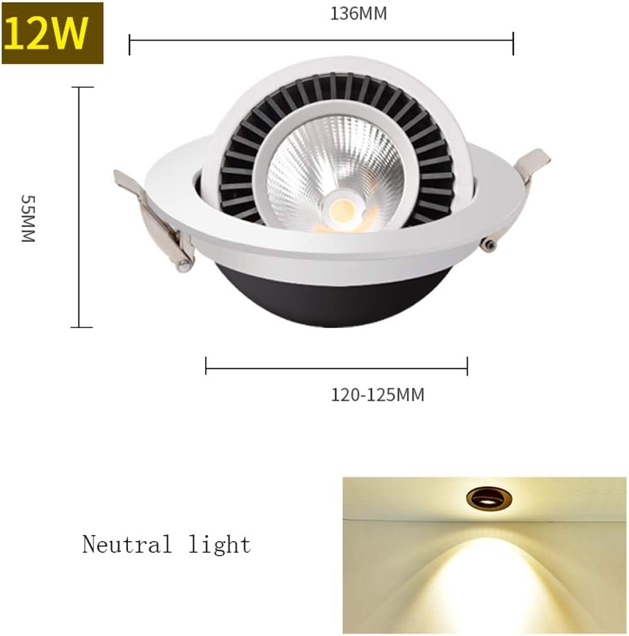 Recessed 3w5w7w12w LED Round LED Baffle Downlight Recessed Directional Adjustable Gimbal Dimmable LED Retrofit Recessed Lighting Fixture Integrated (Color : Neutral Light, Size : 12W)