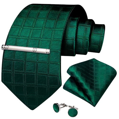 Image of DiBanGu Mens Silk Necktie Solid Color Tie and Pocket Square Cufflink Tie Clip Set Woven Plain Ties for Men Wedding Party