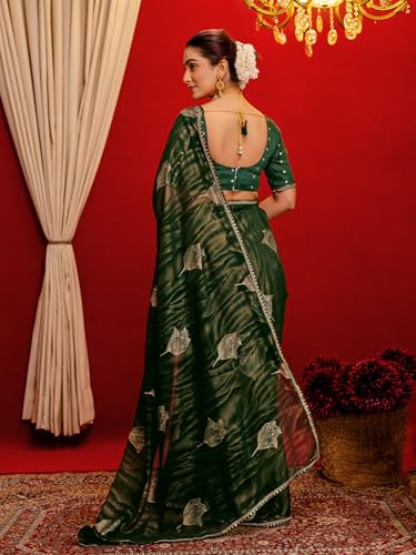 Image of SIRIL Women's Georgette Foil Printed Saree with Unstitched Blouse Piece