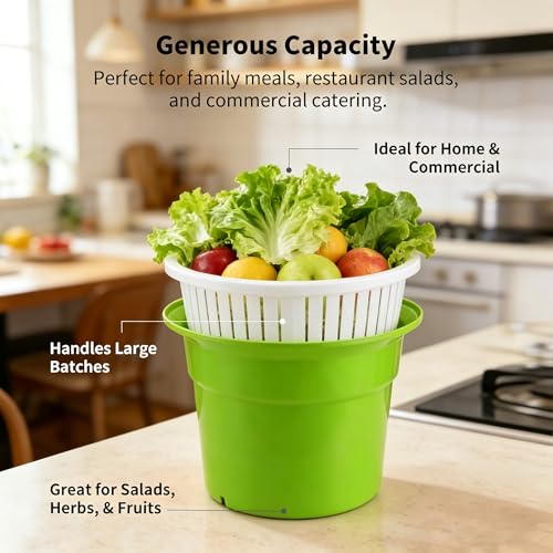 Heavy-Duty Vegetable Spinner, 12L Large Capacity Salad Dryer, Manual Lettuce Spinner for Commercial Catering, 3 Gallon Food-Grade Veggie Drainer for Restaurants, Food Trucks & Home Kitchens by Chef Essentials - Used condition - Image 4