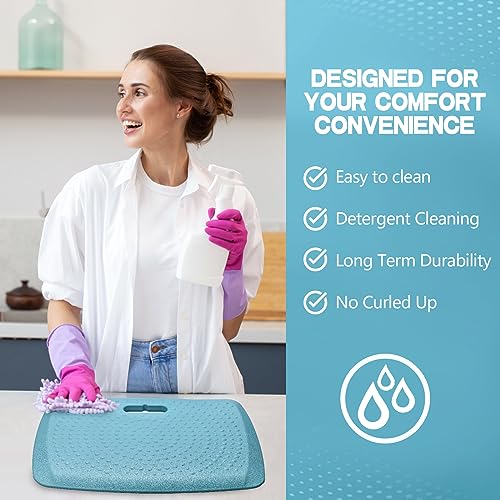 Image of 3 /4 inch Thick Office Standing Desk Mat, Portable Cushioned Standing Pad with Massage Points, Anti Fatigue Kitchen Floor Mat with Handle, Multi-Purpose Floor Comfort Mat (Teal, 17 inch x 22 inch)