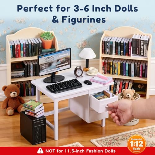 image for kimo 1:12 Scale Mini Desk Set with 100 Mini Books & 2 Bookshelves — 