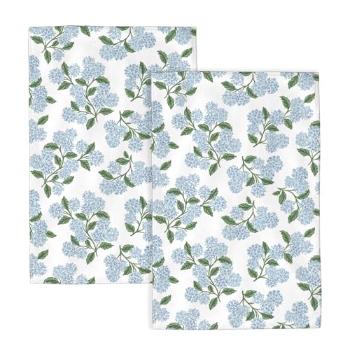 Image of JEFERSO Blue Green Floral Kitchen Towels Vintage Hydrangea Flower Dish Towels, 16x24 Inch Farmhouse Seasonal Spring Summer Decoration Absorbent Hand Towels for Home Kitchen Dinner Drying Set of 2