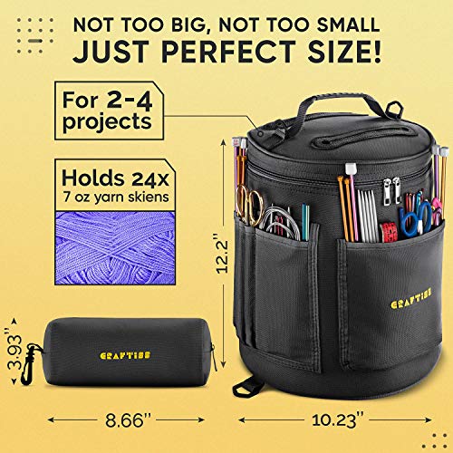CRAFTISS Crochet Bag Organizer & Yarn Storage Bag, Knitting Bag and Yarn Holder with Removable Divider, Holds Skeins, Hooks, Needles & Accessories, Crochet Gifts for Women (Black) by CRAFTISS - Image 6