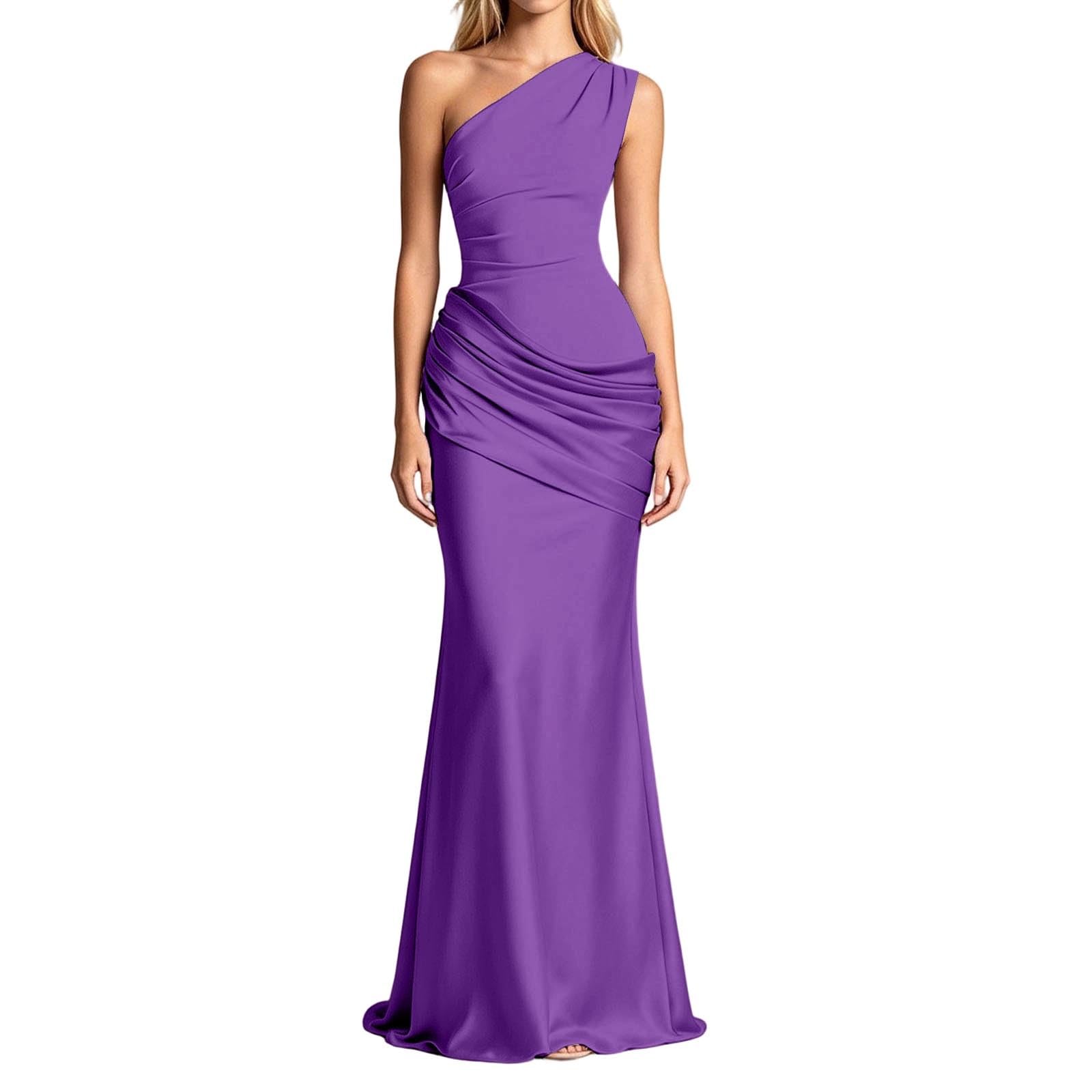 Robe longue élégante sans bretelles pour femme - Robe asymétrique en satin - Taille haute - Moulante - Robe de soirée, de mariage, de cocktail, de bal de fin d'année - Élégante robe de demoiselle