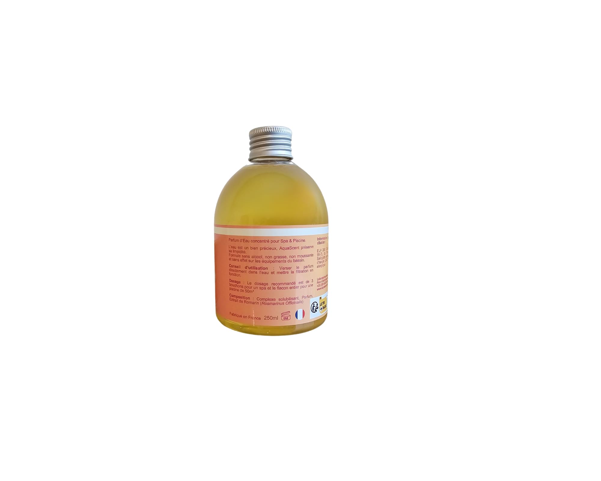 Parfum d'Eau Piscine et Spa FLEUR DE TIARE - Concentré 250ml : élimine les odeurs, préserve l'eau claire, sans alcool ni colorant. Fabriqué en France. Compatible Sel & Chlore