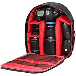Tripode Para Camara Panasonic Lumix Docooler Mochilas para Cámaras, Mochila Fotografia Impermeable con Divisores Extraíble Mochila para Camara Reflex Digital DSLR (Rojo)