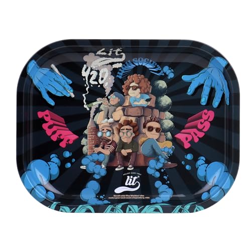 Image of LIT Rolling High Society Metal Tray, 1 Ashtray, Square Ash Tray, Ash Trays for Litting and other stuff for Home, Ashtray for Cigarette Stylish, Ashtray for Home, Car Ashtray(18CMx14CM)