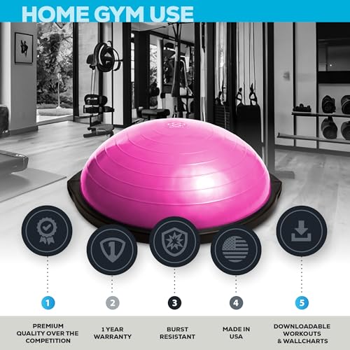 Image of Bosu Balance Ball Exercise Trainer, Home Gym Equipment w /Guided Workouts & Pump, 26 inch Inflatable Fitness Platform for Strength Training, Standing, Balancing, and Core Workout