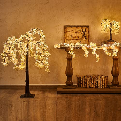 Fudios White Cherry Blossom Tree With Lights 4Ft 180 Led Fairy Lights, Lighted Artificial Flower Tree For Spring Summer Wedding Decor Indoor Outdoor #TOP4