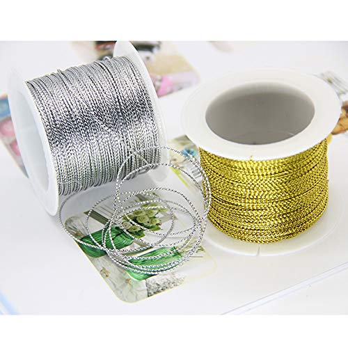 3 Rolls 196.8 Ft Tinsel String Craft Making Cord Non Stretch Jewelry Making Gift Wrap Ribbon Metallic Cord Packaging Rope (65.6 Ft Per Roll) #TOP2
