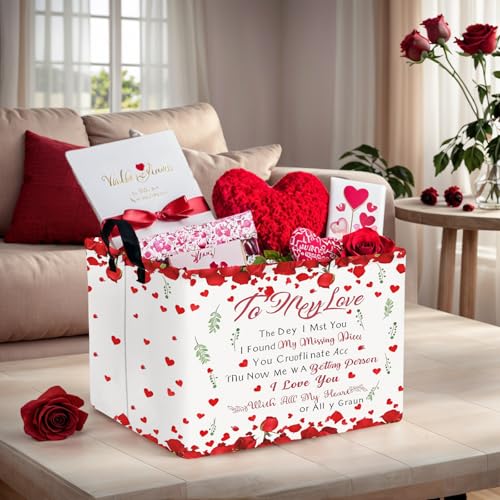 Image of Cute Large Valentine's Day Gift Basket Empty Heart Decor Storage Bin for Kid Baby Room Decor (Rose Petals Love)