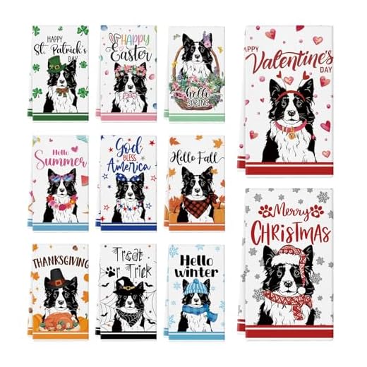 Ciazoxa 11 Pcs Border Collie Kitchen Towels 14x21 Inch Puppy Dog Dish Towel Kitchen Dishcloth Cute Hand Towels for Bathroom Home Decor Christmas Mother Day Dog Lovers Women Gift