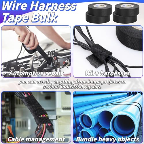Image of Wire Harness Tape Bulk, 1-Inch by 50 ft (20-Pack) Adhesive High Noise Resistance Heat Proof Chemical Fiber Fabric Electrical Tape for Automotive Electrical Wrap Protection Insulation Cable Fixed