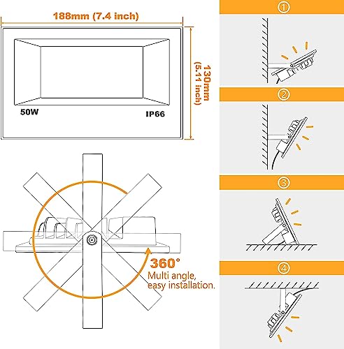 HYDONG Outdoor LED Flood Light RGB Color Changing + 400W Equivalent 2700k WarmWhite 4000LM Spotlight(Remote Control, 120 Colors Strobe, Dimmable, Timing, US 3-Plug) Wall Wash Light - Image 7