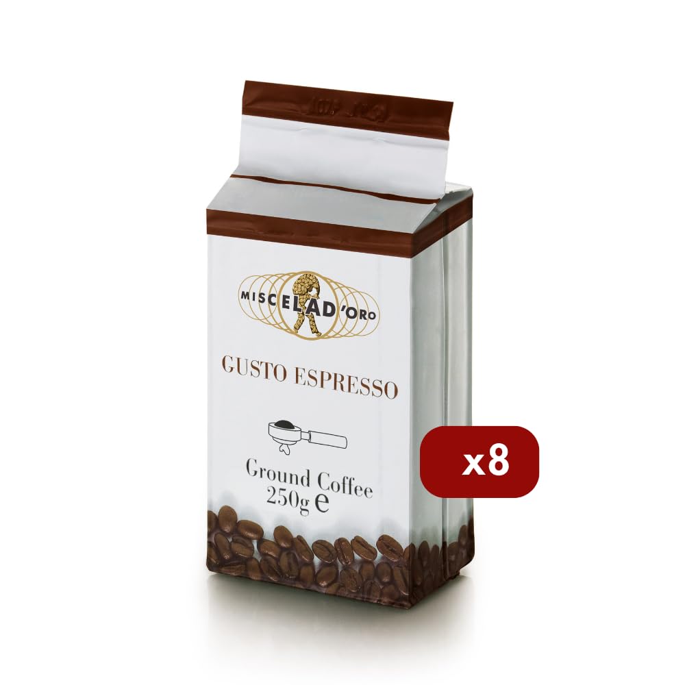 Miscela d'Oro Gusto Espresso - Caffè macinato per macchine espresso domestiche - 8 confezioni da 250g