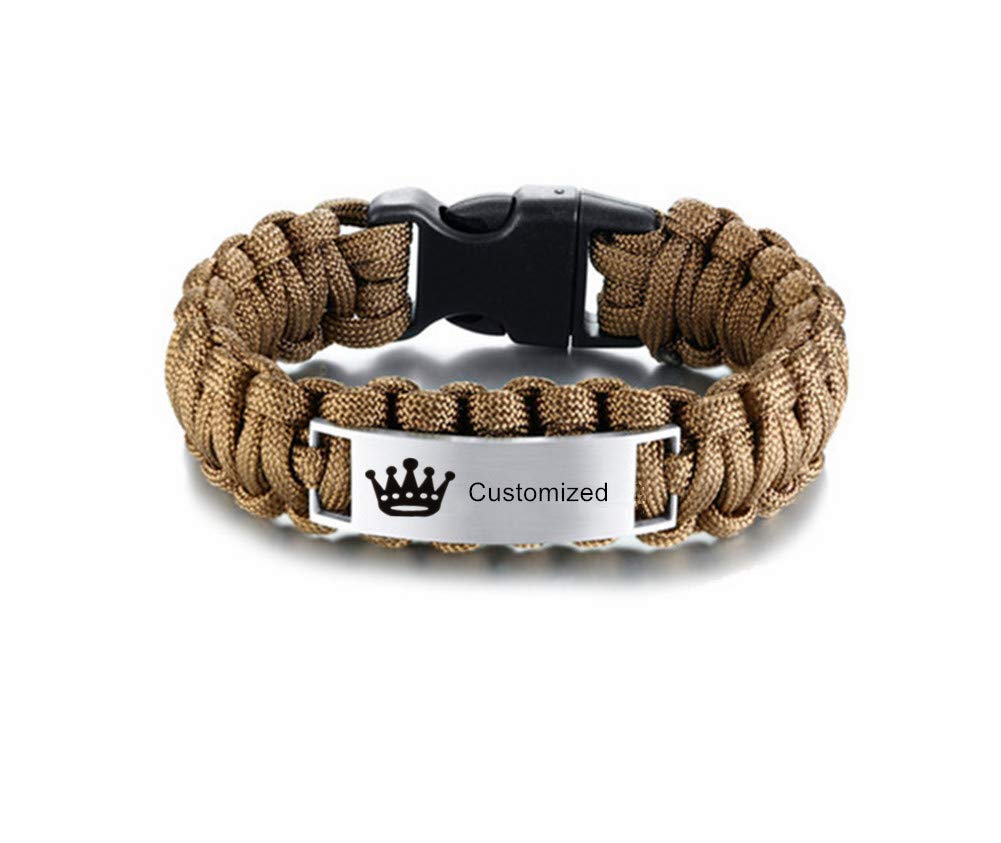 LF Stainless Steel Personalized His Her Bracelets Outdoor Rope Paracord Survival Bracelet Emergency Rescue Rope Couple Cuff Bracelets for Hiking Camping Valentine Christmas Gift,Free Engraving