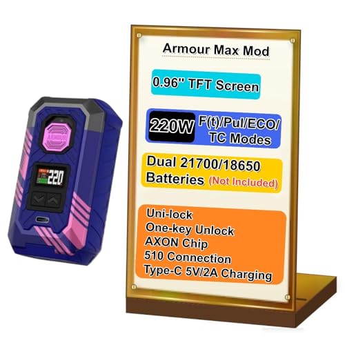 Box Armour Max Mod Vape Va-poresso 220W (Cyber Bleu) Double Batterie 18650/21700 (batterie non incluse) Puce Uni-lock AXON Cigarette Electronique Originale -...
