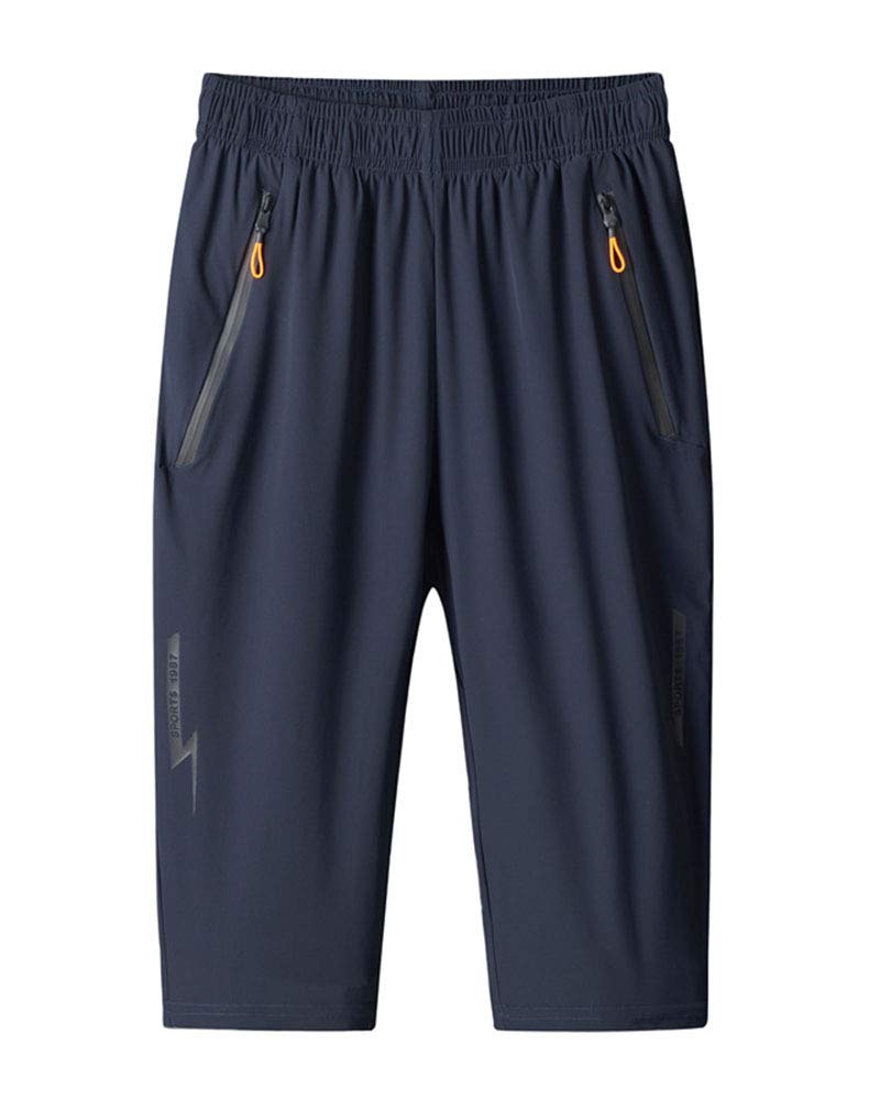 GUOCU Uomo Pantaloncini da Allenamento da Palestra Running Sportivi Shorts Estivi Elasticità Pantaloni 3/4 Taglie Forti in Esecuzione di Allenamento con Tasca con Cerniera Blu M