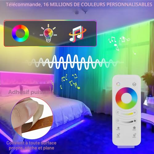 Nomiou RGBIC-CWWW Bande LED néon de 5 m avec contrôle par application, changement de couleur DIY, bande lumineuse, synchronisation de la musique, pour salon, chambre à coucher, décoration murale – vue 4
