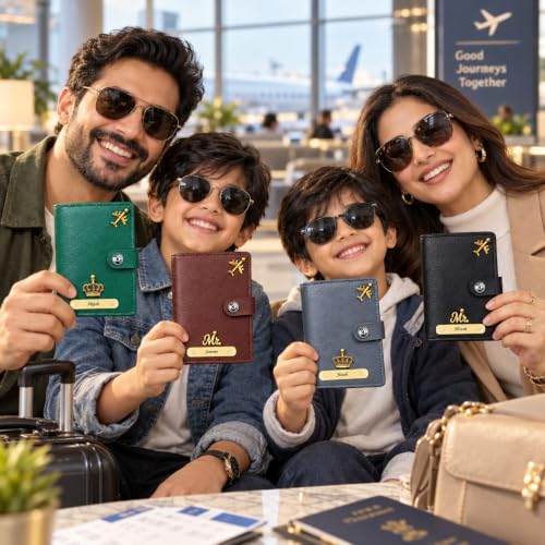 Image of WALLETKART Personalized Leather Name Passport Cover for Men & Women | Customized Family Passport Holder | Travel Gift Combo for Family (Pack of 4)