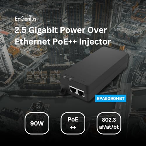Image of EnGenius 2.5Gbps Power Over Ethernet PoE++ Injector | 90W | Type 3 & 4 | 802.3af /at /bt | Plug & Play | Up to 100 Meters (328ft) | Single Port [EPA5090HBT]