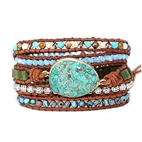 Pulseira Starto feita à mão com 5 envoltórios naturais Jasper Druzy Turquoises Pulseiras de couro Boho Joias
