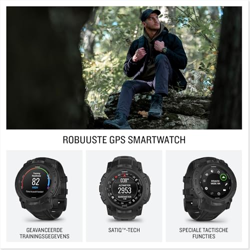 Garmin Instinct 3 Tactical Edition, 50mm AMOLED Rugged GPS Smartwatch,Built in Sports Apps and Health Monitoring, LED Flashlight, Shock Resistant, 10ATM, up to 24 days Battery Life, Black - Afbeelding 3